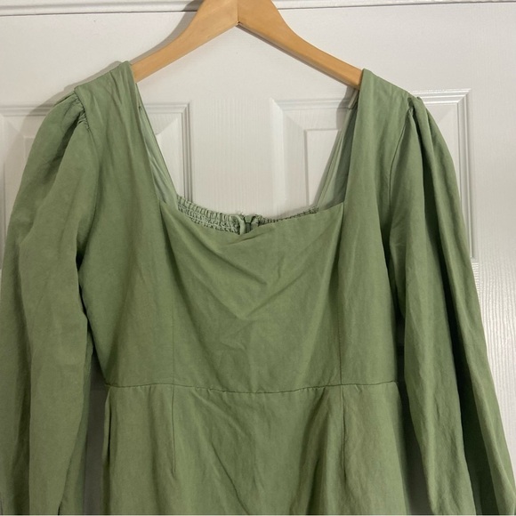 Lost + Wander Sage Green Emilia Mini Dress Linen Blend Sz L - Picture 3 of 14